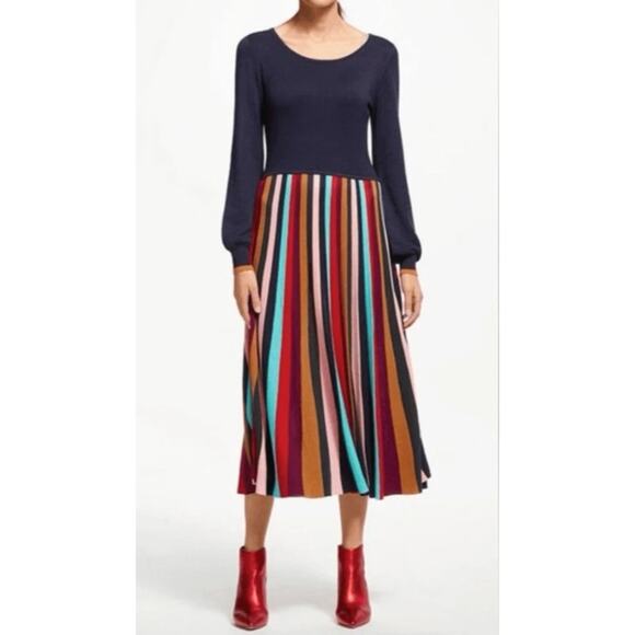 Boden Dresses & Skirts - Boden navy rainbow striped knit midi sweater dress